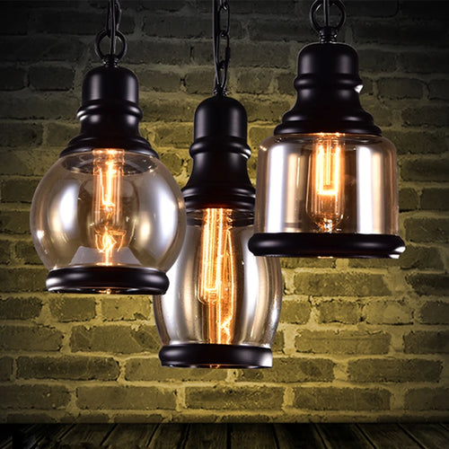 Vintage glass pendant light for industrial style bar, restaurant, café - vue 2 sur 9