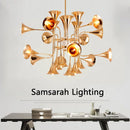 Modern gold horn pendant light for musical lighting