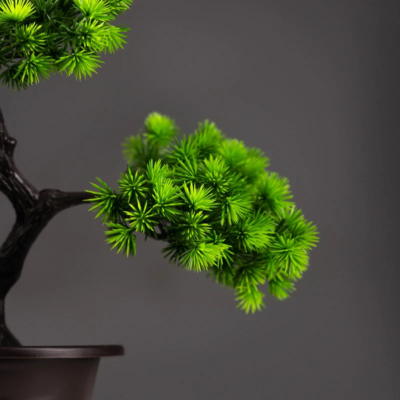 Decorative artificial pine bonsai plants in plastic for indoor use - vue 4 sur 8