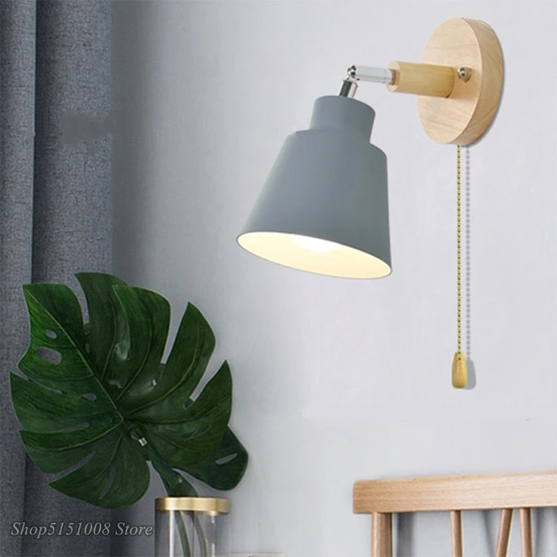 Nordic wooden rotating wall light with modern switch