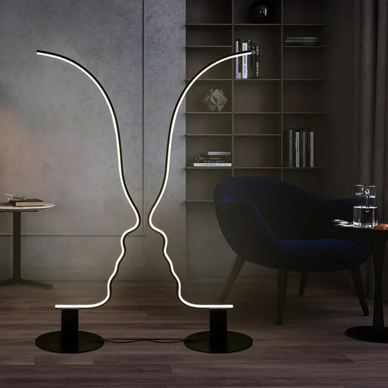 Nordic human face LED floor lamp long Scandinavian living room bedroom bedside home decor indoor lighting fixture stand light - vue 5 sur 7