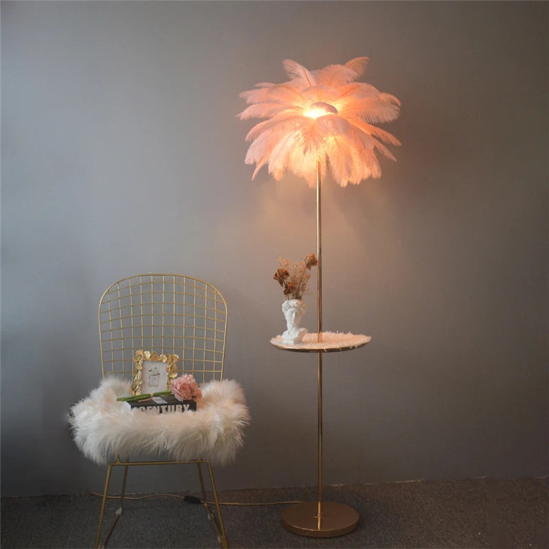 Nordic ostrich feather floor lamp with LED lighting - vue 4 sur 12