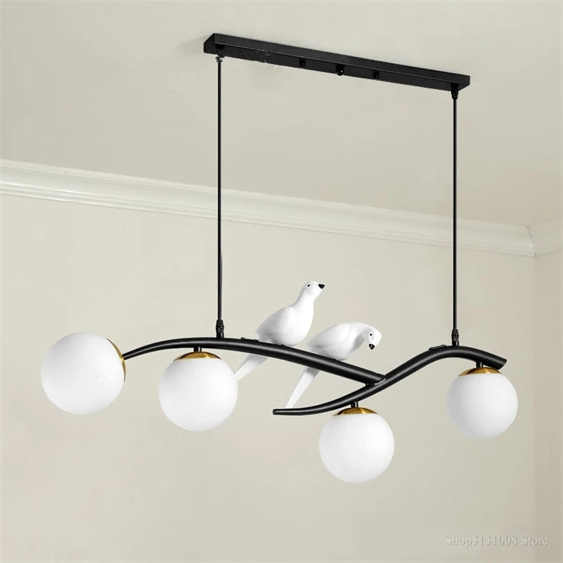 Nordic bird lamp modern chandelier with glass LED shade - vue 5 sur 14