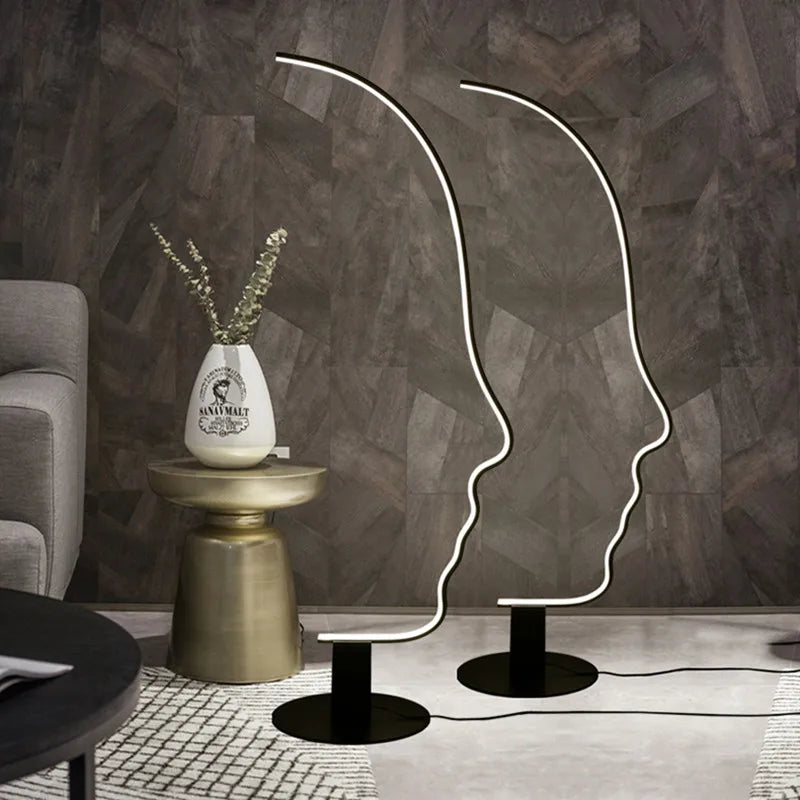 Nordic human face LED floor lamp long Scandinavian living room bedroom bedside home decor indoor lighting fixture stand light - vue 3 sur 7
