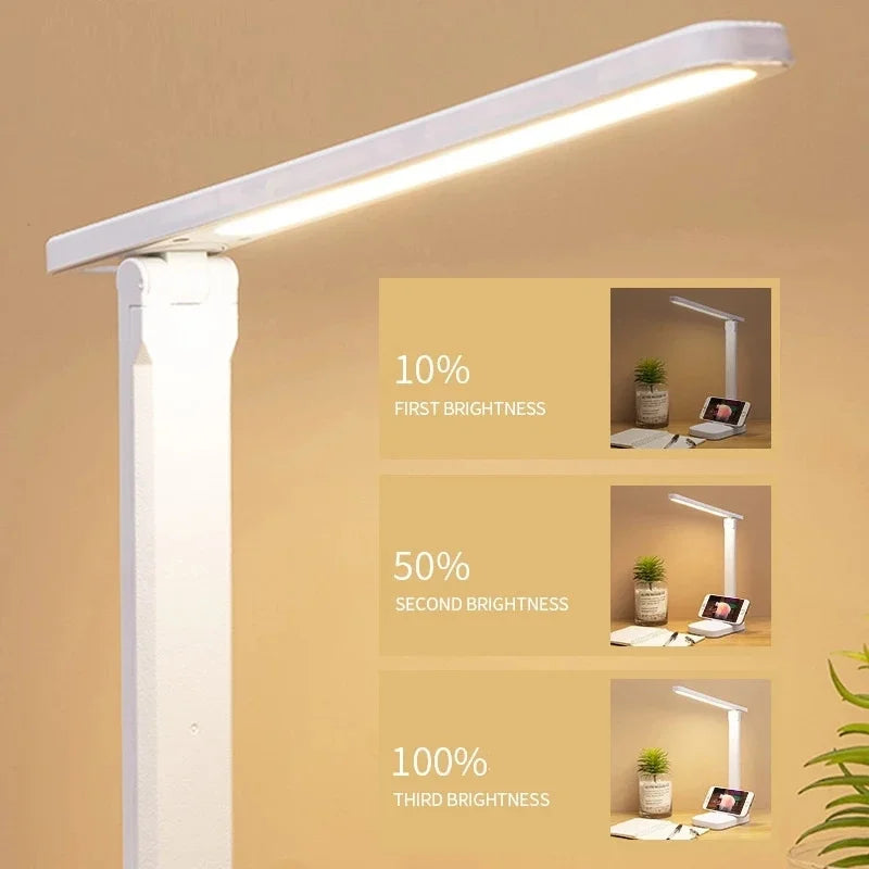 Foldable LED table lamp with stepless touch dimming, USB rechargeable, for reading and bedside - vue 5 sur 8