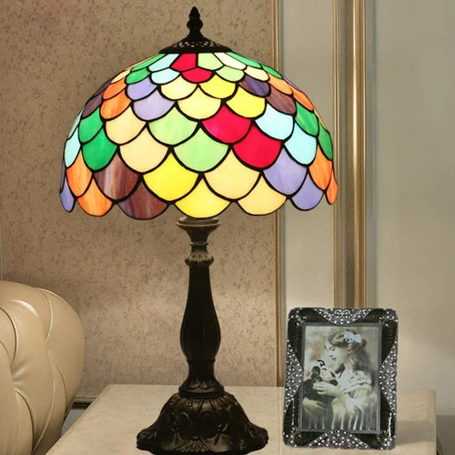 Retro Mediterranean LED stained glass table lamp - vue 2 sur 6