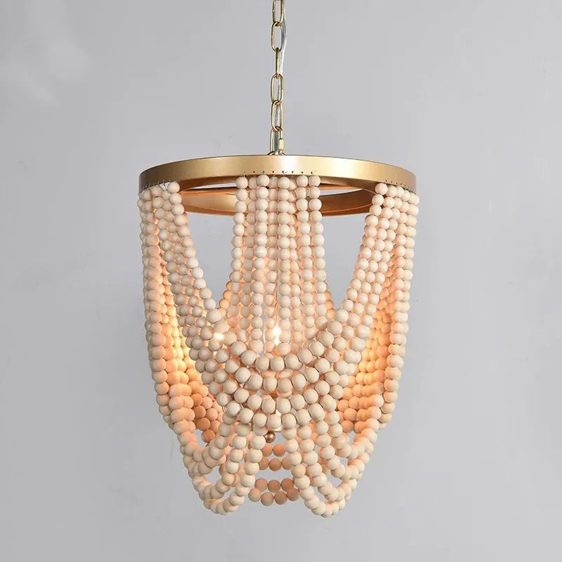 Retro wooden bead chandelier for interior decoration