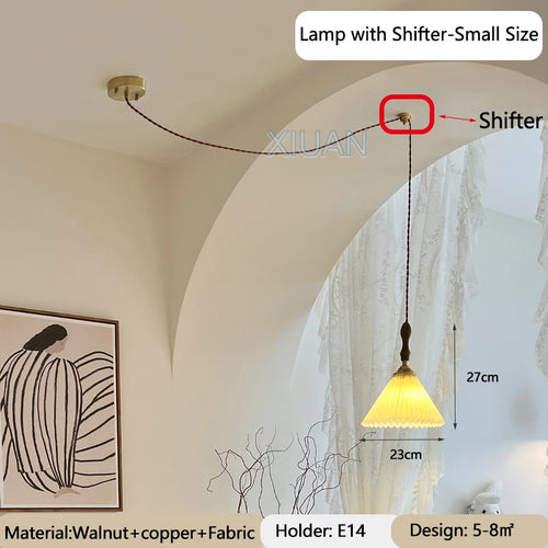 Japanese vintage chandelier with pleated walnut lampshade - vue 11 sur 12
