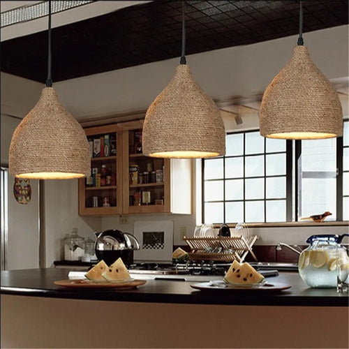 Vintage hemp rope pendant light for industrial loft - vue 7 sur 6