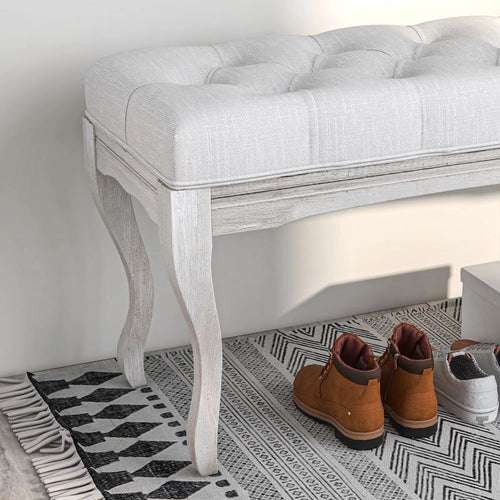 upholstered footboard stool with wooden legs - vue 6 sur 6