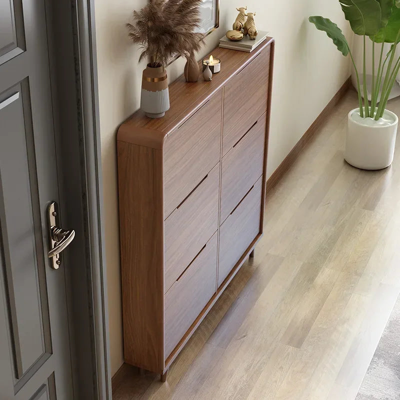 minimalist and space-saving vintage wooden shoe rack