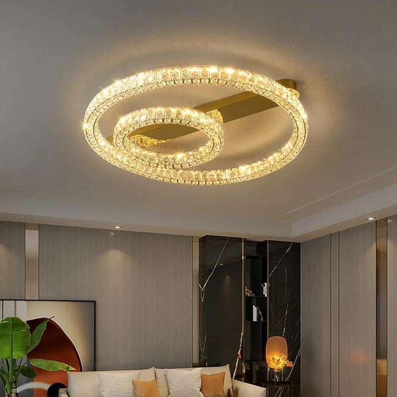 Luxury dimmable gold crystal LED ring ceiling light
