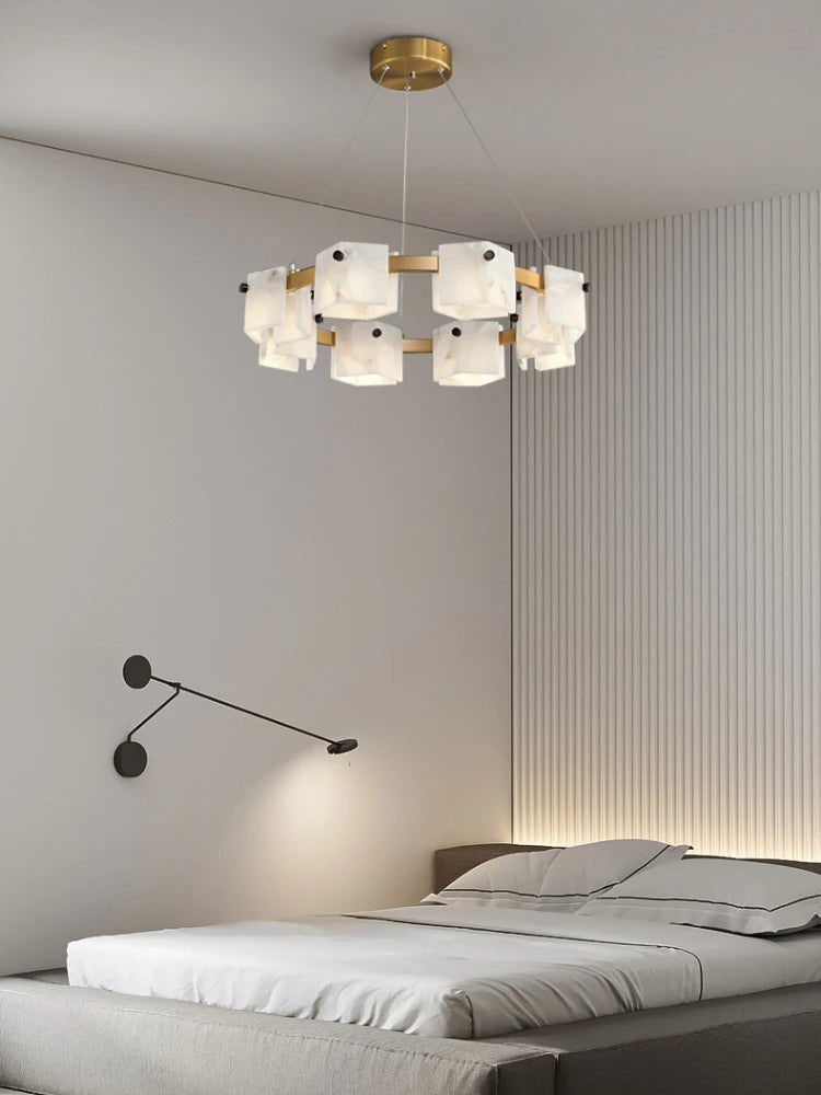 Minimalist natural marble pendant light with LED lighting - vue 3 sur 11