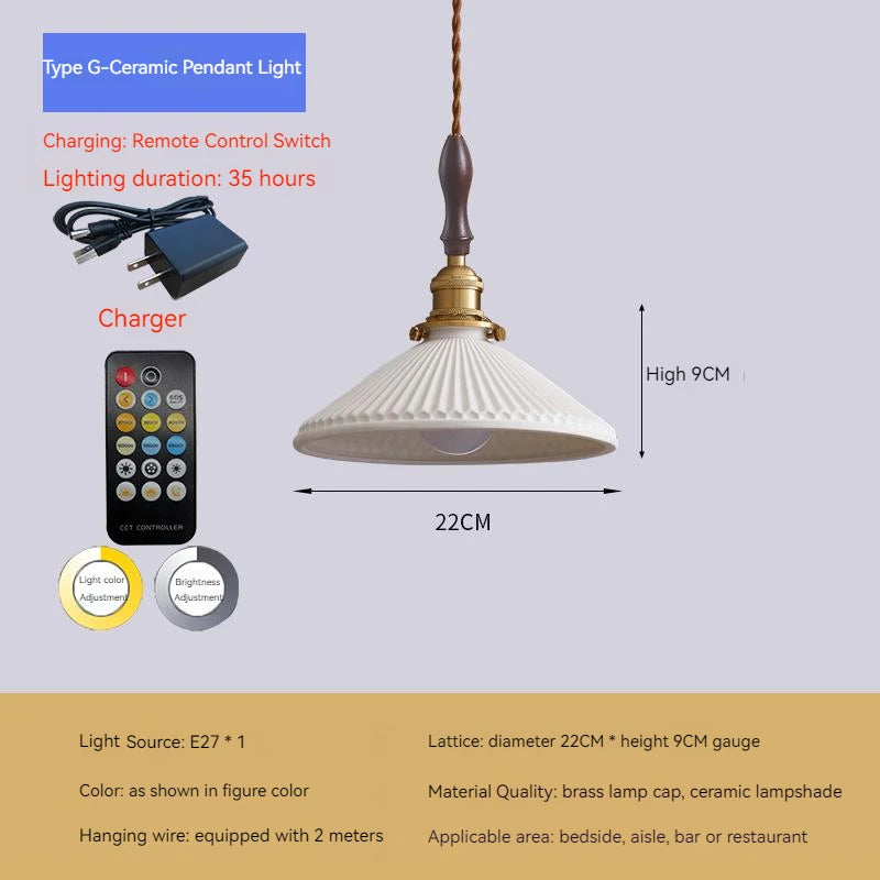 Retro ceramic pendant light with cordless installation for interior decoration