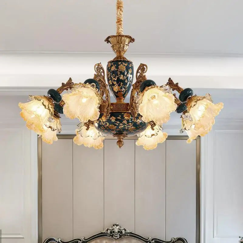 Ceramic chandelier with crystal lighting for interior decoration