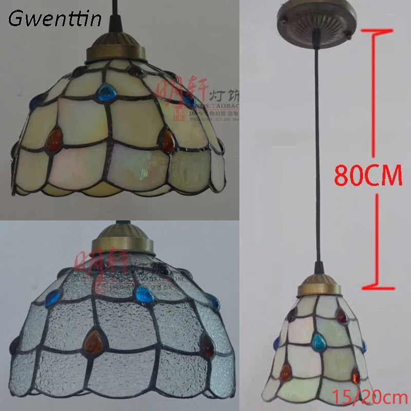 Tiffany stained glass pteris pendant light decorative indoor fixture - vue 4 sur 9