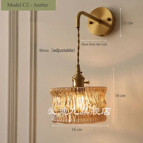 Vintage glass wall light with brass socket - vue 7 sur 21
