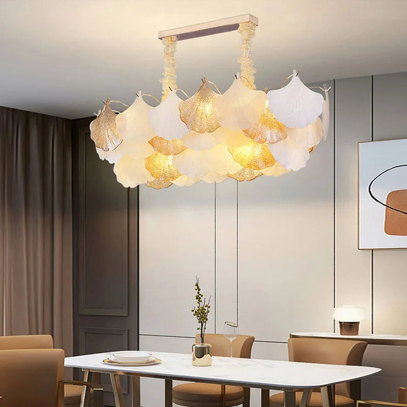 Art deco dimmable LED ginkgo pendant chandelier for elegant lighting - vue 3 sur 14