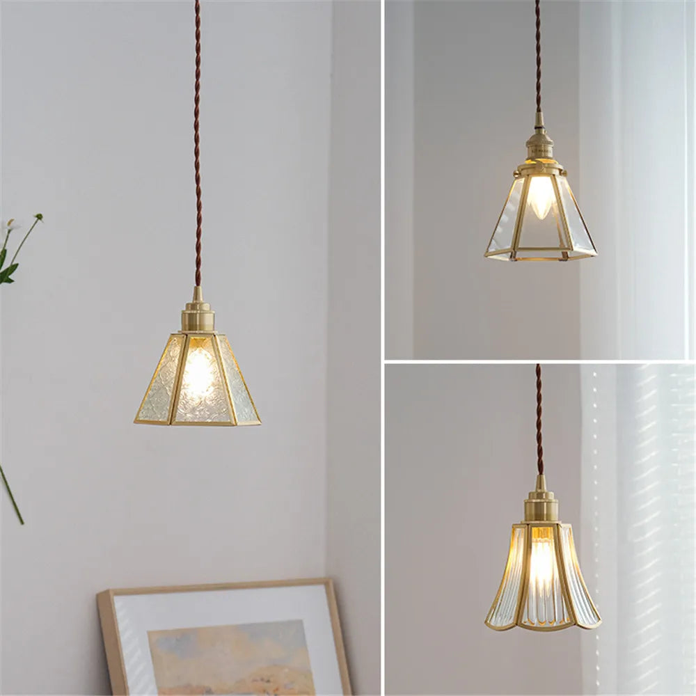 Nordic vintage copper and glass decorative pendant light