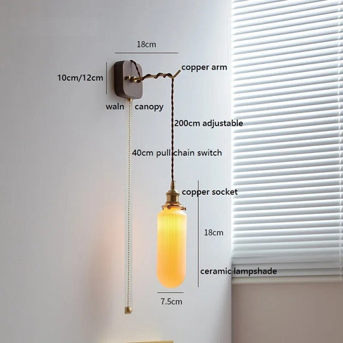Modern walnut and copper LED wall light plug-in - vue 18 sur 23