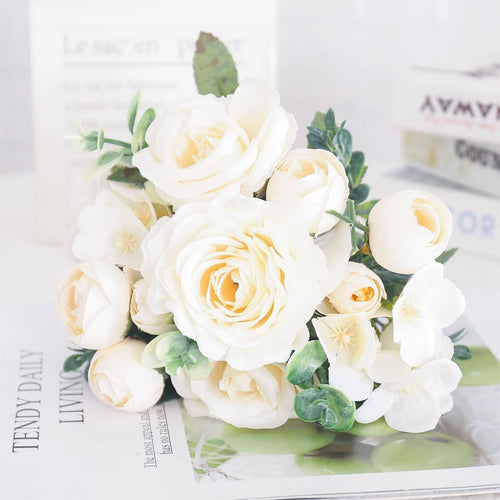 Artificial silk peony and hydrangea bouquet for wedding and home decoration - vue 9 sur 40