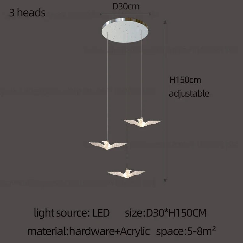 Decorative LED pendant light in bird shape, ideal for lofts