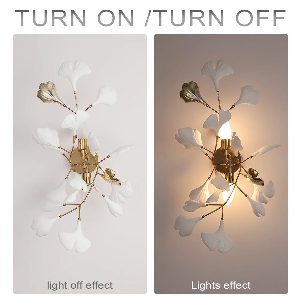 Modern ceramic gold ginkgo leaf wall light for hotel - vue 3 sur 6