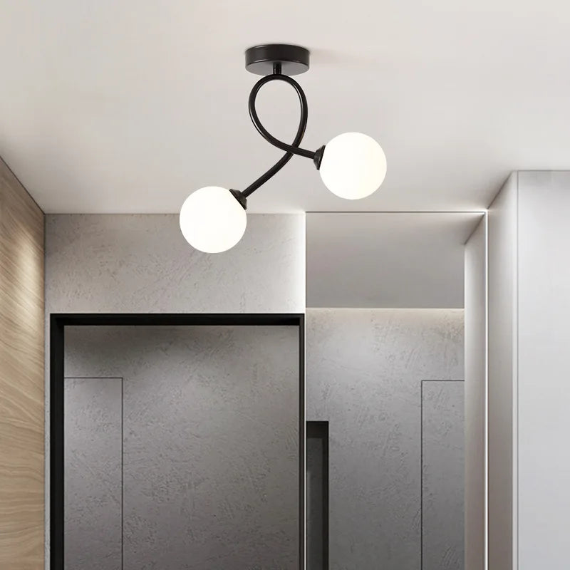 Black and gold glass ceiling light for hallway, balcony, entryway, cloakroom - vue 3 sur 8