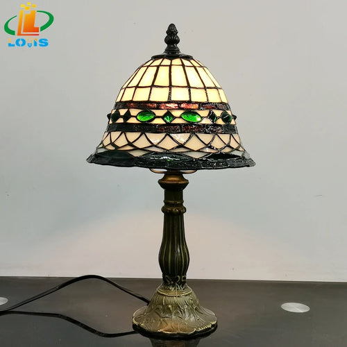 Antique decorative glass Tiffany-style table lamp - vue 4 sur 6
