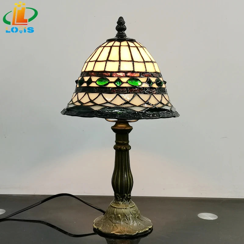 Antique decorative glass Tiffany-style table lamp - vue 3 sur 6