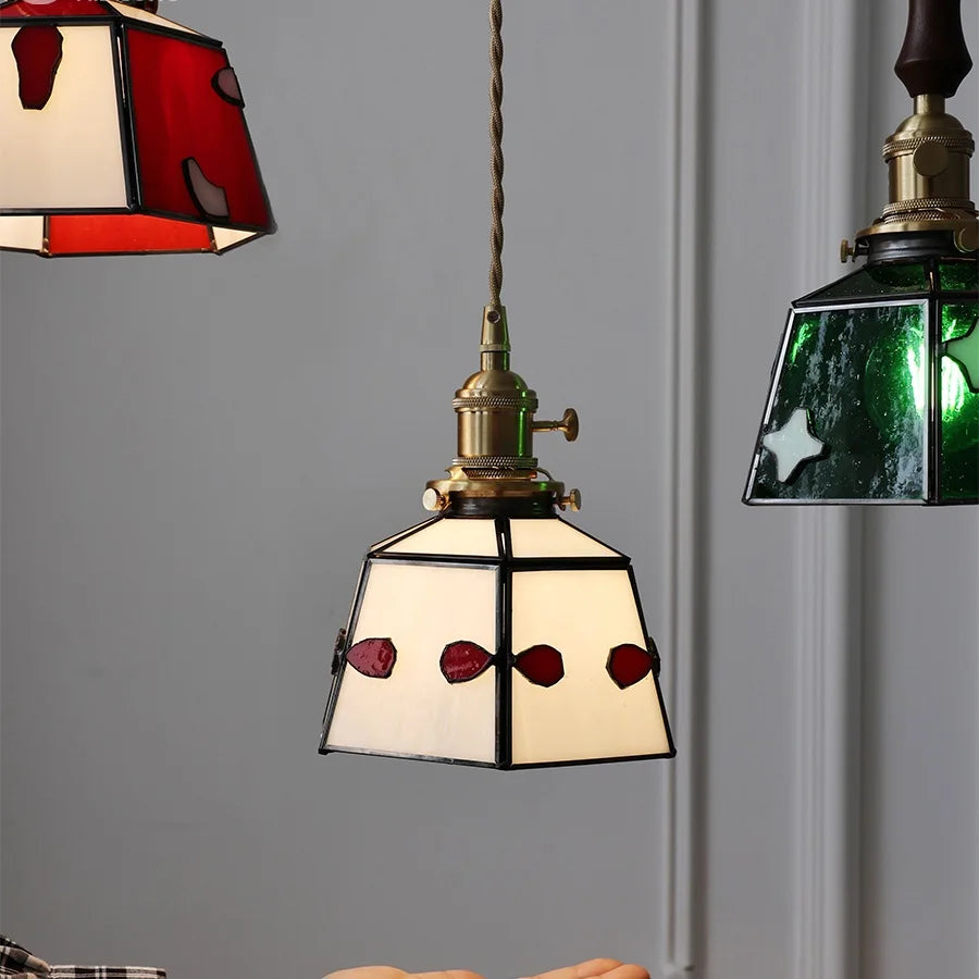 Nordic vintage handheld lamp with coloured glass and copper - vue 3 sur 29