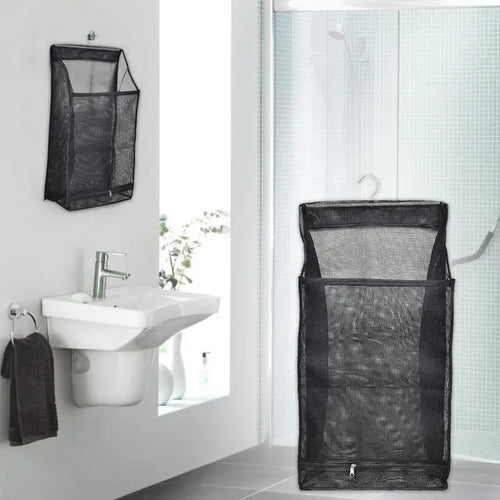 Hanging foldable laundry basket for convenient storage - vue 7 sur 7