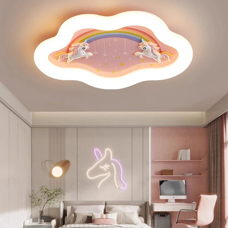 Rainbow cloud chandelier with horse for children's bedroom