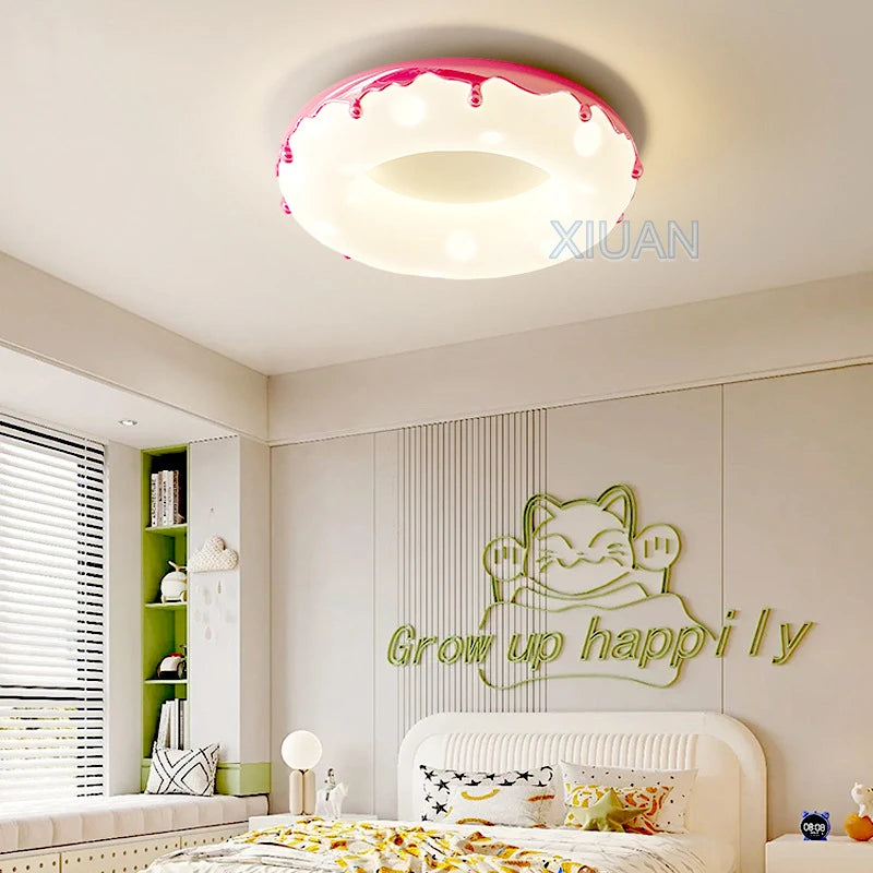 Macron Coloful Donuts Lamp 42cm 52cm Bedroom Ceiling Light White Pink Green Coffee Children's Room Chandelier Lights Indoor LED