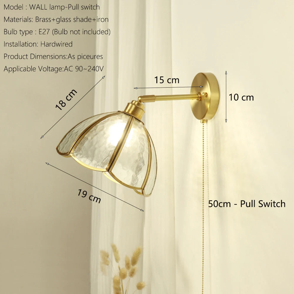 Elegant brass and glass wall light modern design with switch