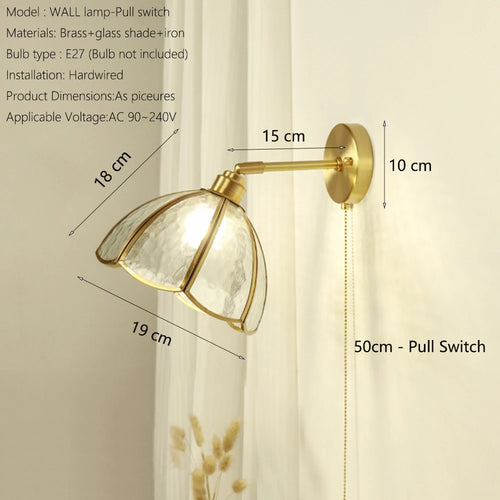Elegant brass and glass wall light modern design with switch