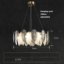 Art deco inspired LED crystal chandelier with white and grey feathers