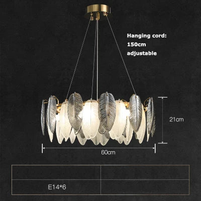 Art deco LED pendant chandelier with white and grey feathers - vue 17 sur 17