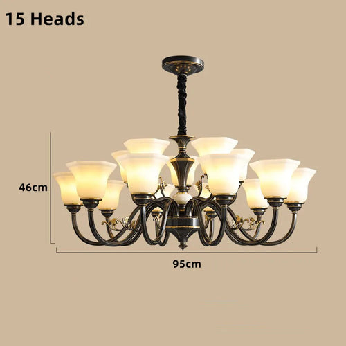 Vintage copper chandelier with frosted glass lampshade - vue 13 sur 20