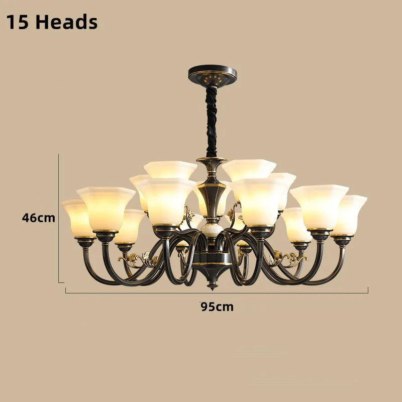 Vintage copper chandelier with frosted glass lampshade - vue 12 sur 20