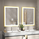 Illuminated mirror with gold frame and three-colour dimmable anti-fog LED lights