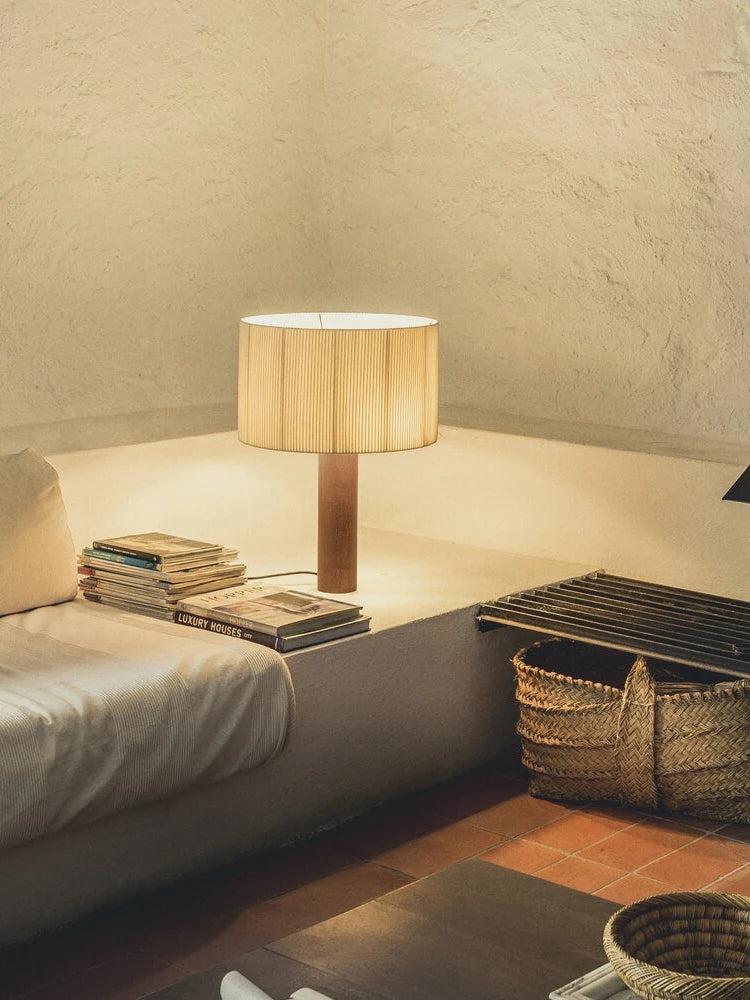 Vintage minimalist solid wood wabi-sabi table lamp - vue 3 sur 6