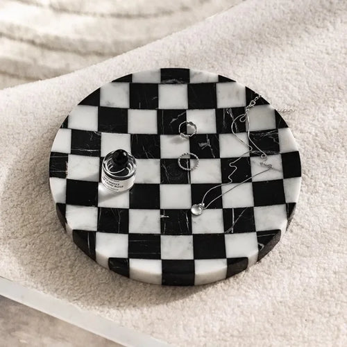 Nordic style marble tray with chessboard pattern luxury home decor - vue 3 sur 6