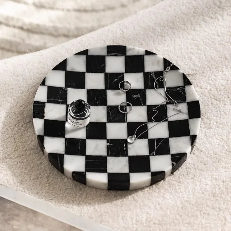 Nordic style marble tray with chessboard pattern luxury home decor - vue 3 sur 6