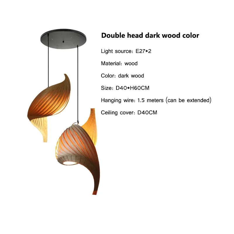Japanese wooden pendant lamp with pleated handmade finish