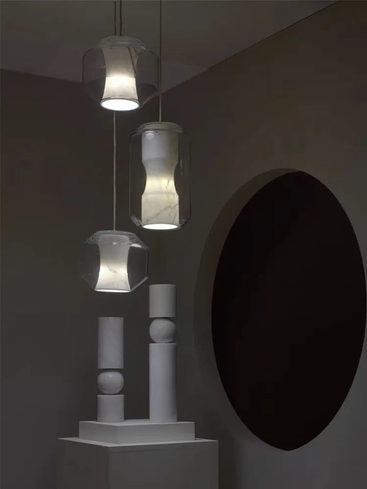 Natural marble glass chandelier modern minimalist design