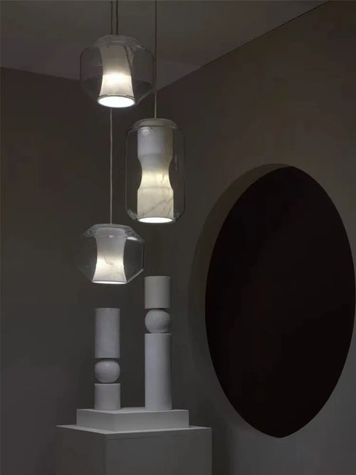 Natural marble glass chandelier modern minimalist decorative - vue 3 sur 8