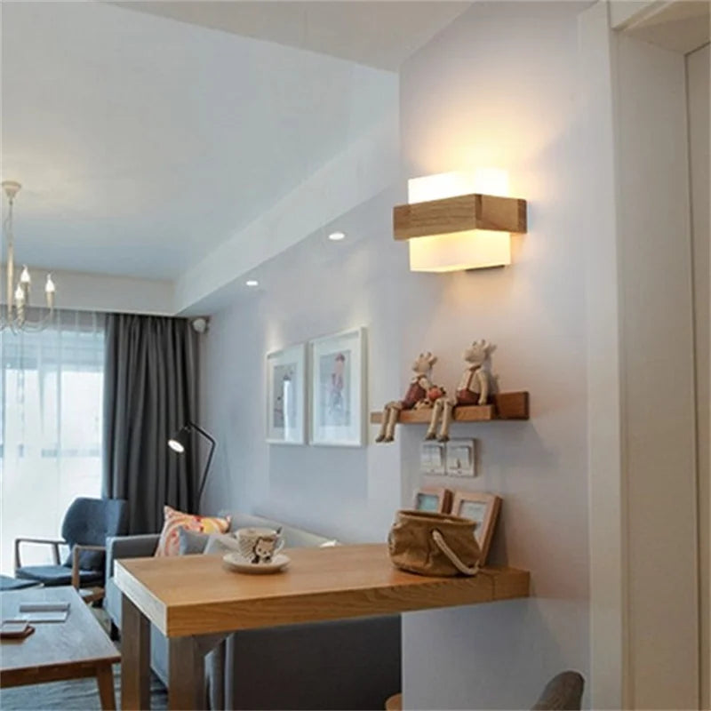 Modern wood and glass wall light decorative lighting - vue 4 sur 6