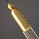 Cylindrical LED chandelier in copper and clear acrylic