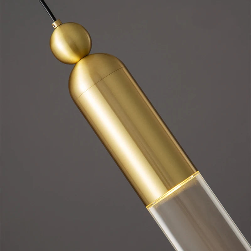 Cylindrical LED chandelier in copper and clear acrylic - vue 5 sur 8